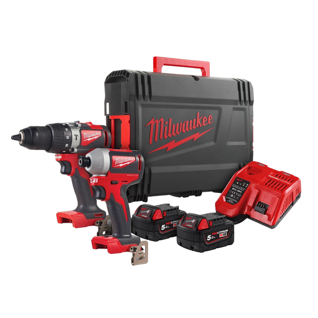 MILWAUKEE M18 BLPP2A2-502X 18V BRUSHLESS COMBI DRILL/IMPACT DRIVER TWIN KIT INC 2X 5.0AH BATTS - MonkeyTools