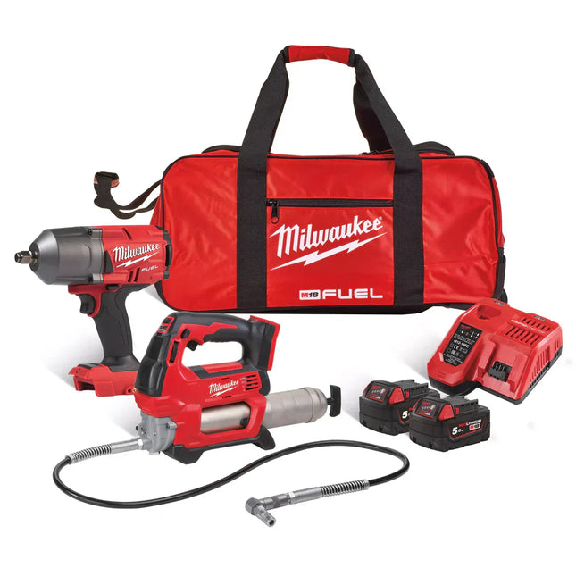 Milwaukee M18 FPP2AI-502B 18V Impact Wrench & Grease Gun Powerpack 4933472104 - MonkeyTools