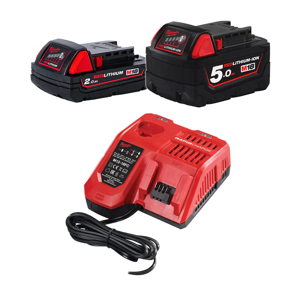 Milwaukee M18 FPP2BE-522B 18V FUEL Twin Nail Gun Nailer with 1 x 5.0Ah, 1 x 2.0Ah Battery Charger & Bag 4933492429 - MonkeyTools
