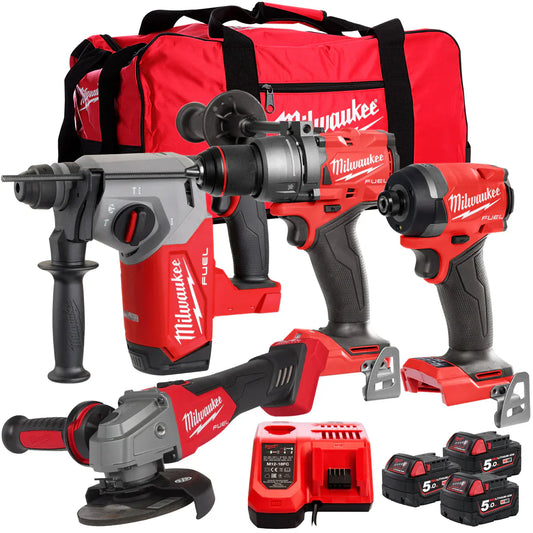Milwaukee M18 FPP4Z-503B 18V 4 Piece Power Tool Kit With 3 x 5.0Ah Batteries Charger & Bag - MonkeyTools