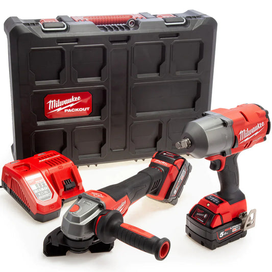 Milwaukee M18FPP2BD-502P 18V Fuel Impact Wrench & Angle Grinder with 2 x 5.0Ah Battery 4933492426 - MonkeyTools