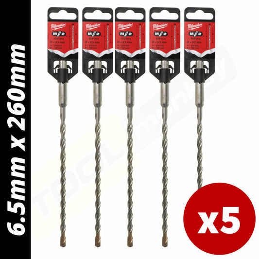 Milwaukee SDS Bit - SDS Plus - 6.5mm x 260mm - Pack of 5 - MonkeyTools
