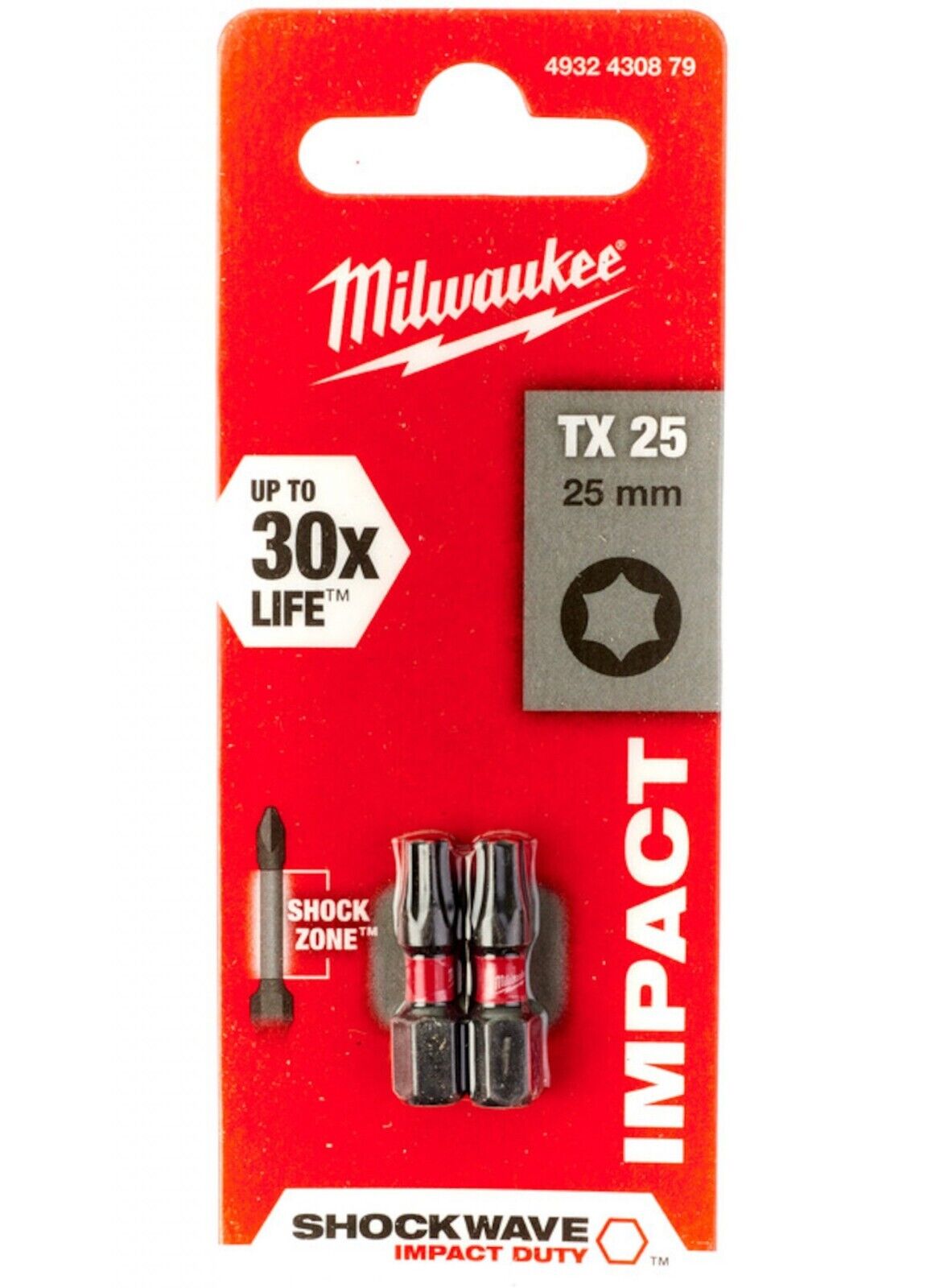 Milwaukee SHOCKWAVE™ IMPACT DUTY Screwdriver Bits TX25 25mm - 2 Piece 4932430879 - MonkeyTools