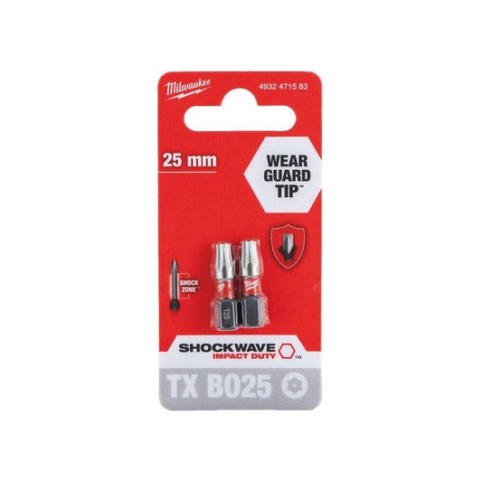 Milwaukee Shockwave Impact Duty Security Torx Screwdriver Bits TX BO25 25mm Pack - MonkeyTools