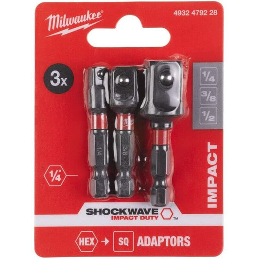Milwaukee Shockwave Impact Duty Socket Adaptor Set - Black, Pack of 3 4932479228 - MonkeyTools