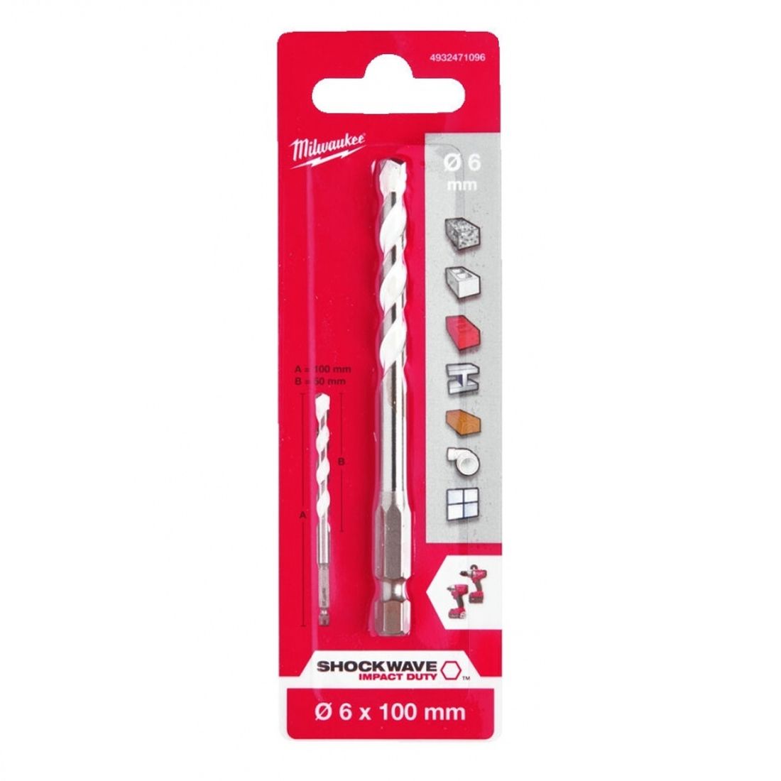 MILWAUKEE SHOCKWAVE MULTI-MATERIAL IMPACT RATED DRILL BIT 5MM X 100MM 4932471093 - MonkeyTools