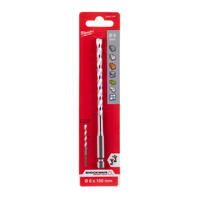 MILWAUKEE SHOCKWAVE MULTI-MATERIAL IMPACT RATED DRILL BIT 6MM X 200MM 4932471098 - MonkeyTools
