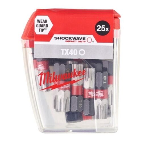MILWAUKEE Shockwave Torx T40 Screwdriver Bit Set 25mm Box x25 TX40 Impact Bits - MonkeyTools