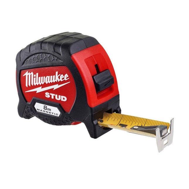 Milwaukee STUD Gen2 8m Magnetic Measure Tape - Black/Red - MonkeyTools