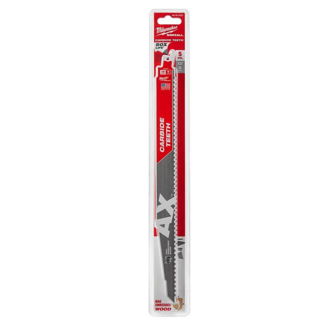 MILWAUKEE USA SAWZALL 12"  AX CARBIDE BLADE 48 00 5527 - 5pk - MonkeyTools