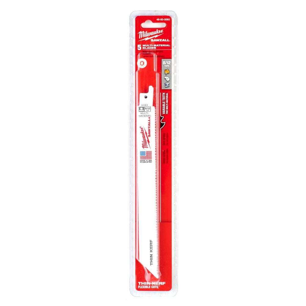 Reciprocating Saw 8" 200mm 8/12 TPI SAWZALL Blades (5 Pk) Milwaukee 48-00-5093 - MonkeyTools