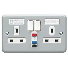 MK 13A 2-GANG DP SWITCHED METAL CLAD ACTIVE PLUG SOCKET WITH WHITE INSERTS - MonkeyTools