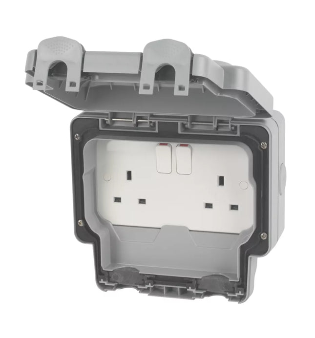 MK IP66 13A 2-GANG DP WEATHERPROOF OUTDOOR SWITCHED SOCKET - MonkeyTools