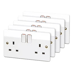 MK LOGIC PLUS 13A 2-GANG DP SWITCHED PLUG SOCKET WHITE 5 PACK - MonkeyTools