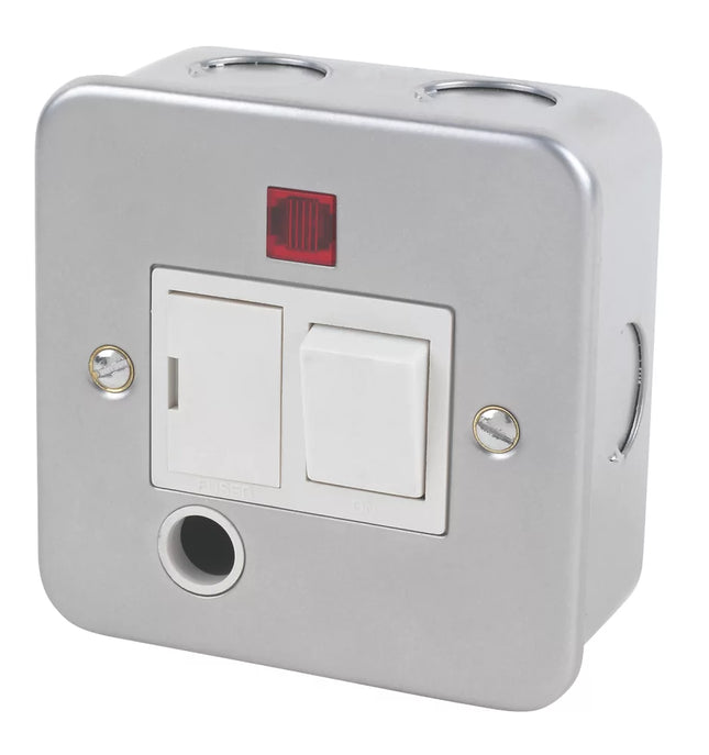 13A SWITCHED METAL CLAD FUSED SPUR & FLEX OUTLET WITH NEON WITH WHITE INSERTS - MonkeyTools