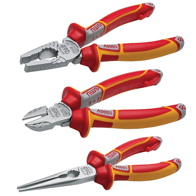 NWS NW782-3K VDE Sidecutter, Combination Plier and Long Nose Plier Set of 3 Piece - MonkeyTools