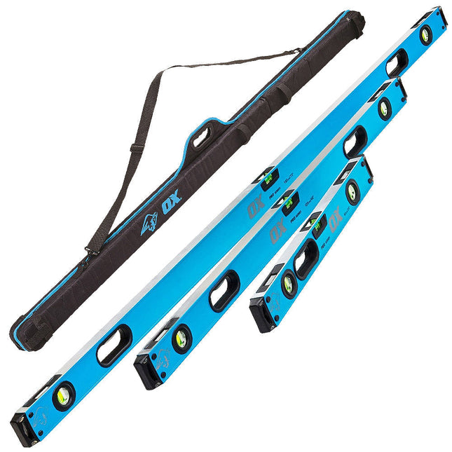 OX Tools Spirit Level 600mm, 1200mm, and 1800mm with 3 Pocket Zipped Case P028603 - MonkeyTools