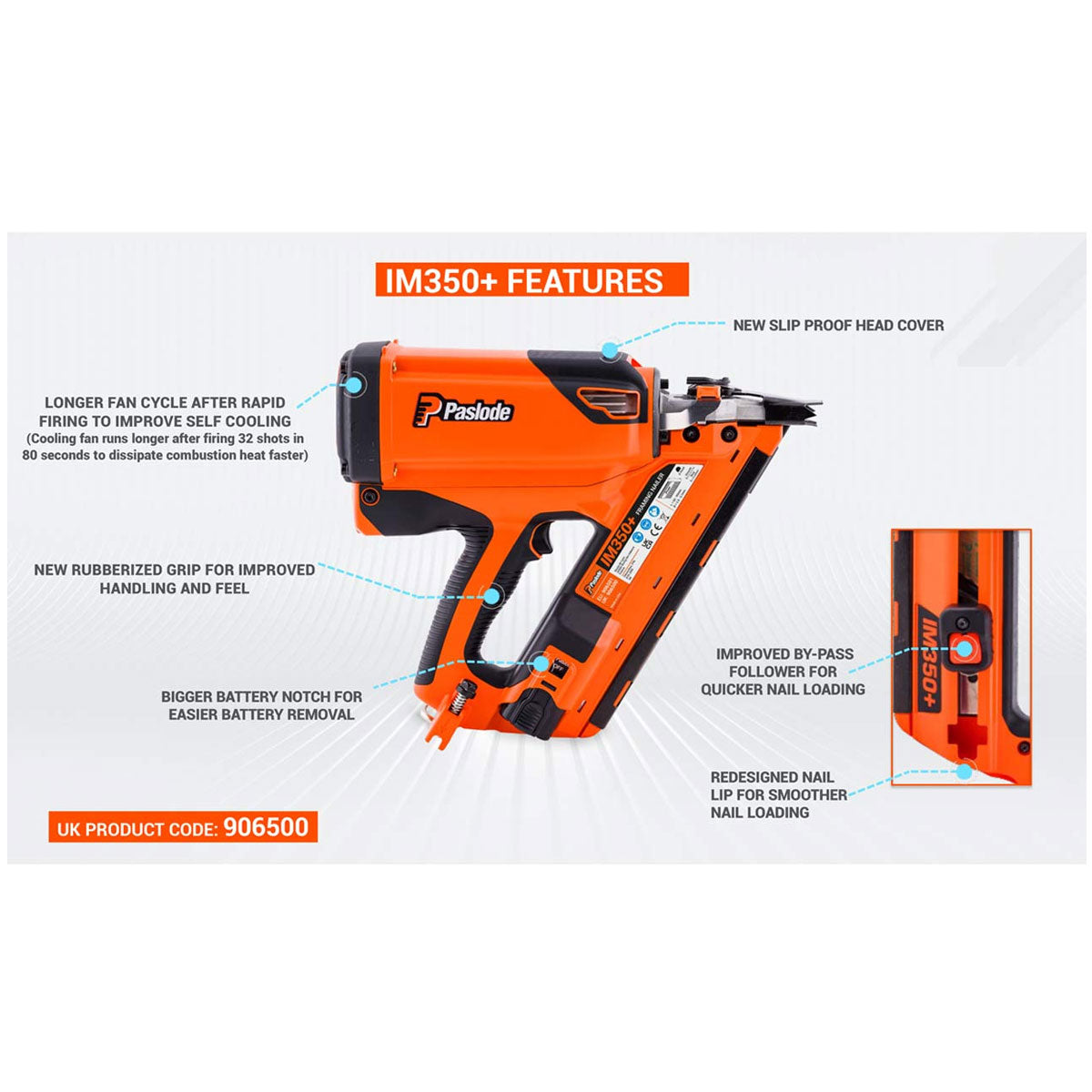 Paslode IM350+ Lithium Gas First Fix Framing Nail Gun 7th Generation Upgrade Model 906500 - MonkeyTools