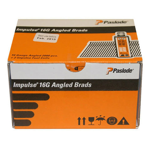 Paslode IM65A 300274 16g x 63mm ELGV Angled Electro Galvanised Brad Fuel Pack 2000/Box with 2 Fuel Cell - MonkeyTools