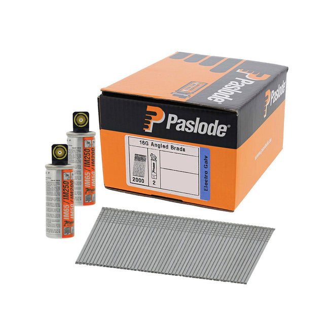 PASLODE 300274 F16 X 63MM IM65A F16 & IM250A ELECTRO-GALV ANGLED BRAD NAILS X2000 PCS - MonkeyTools