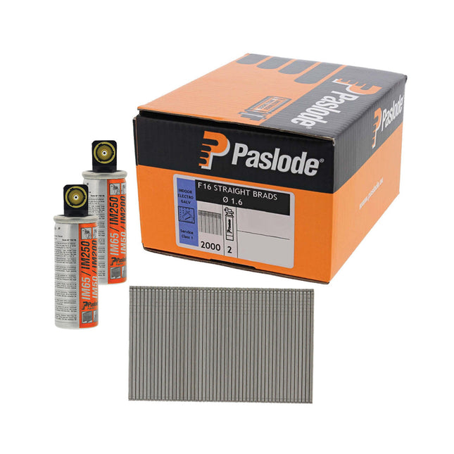 PASLODE 921589 F16 X 38MM IM65 F16 ELECTRO-GALV STRAIGHT BRAD NAILS X2000 PCS - MonkeyTools