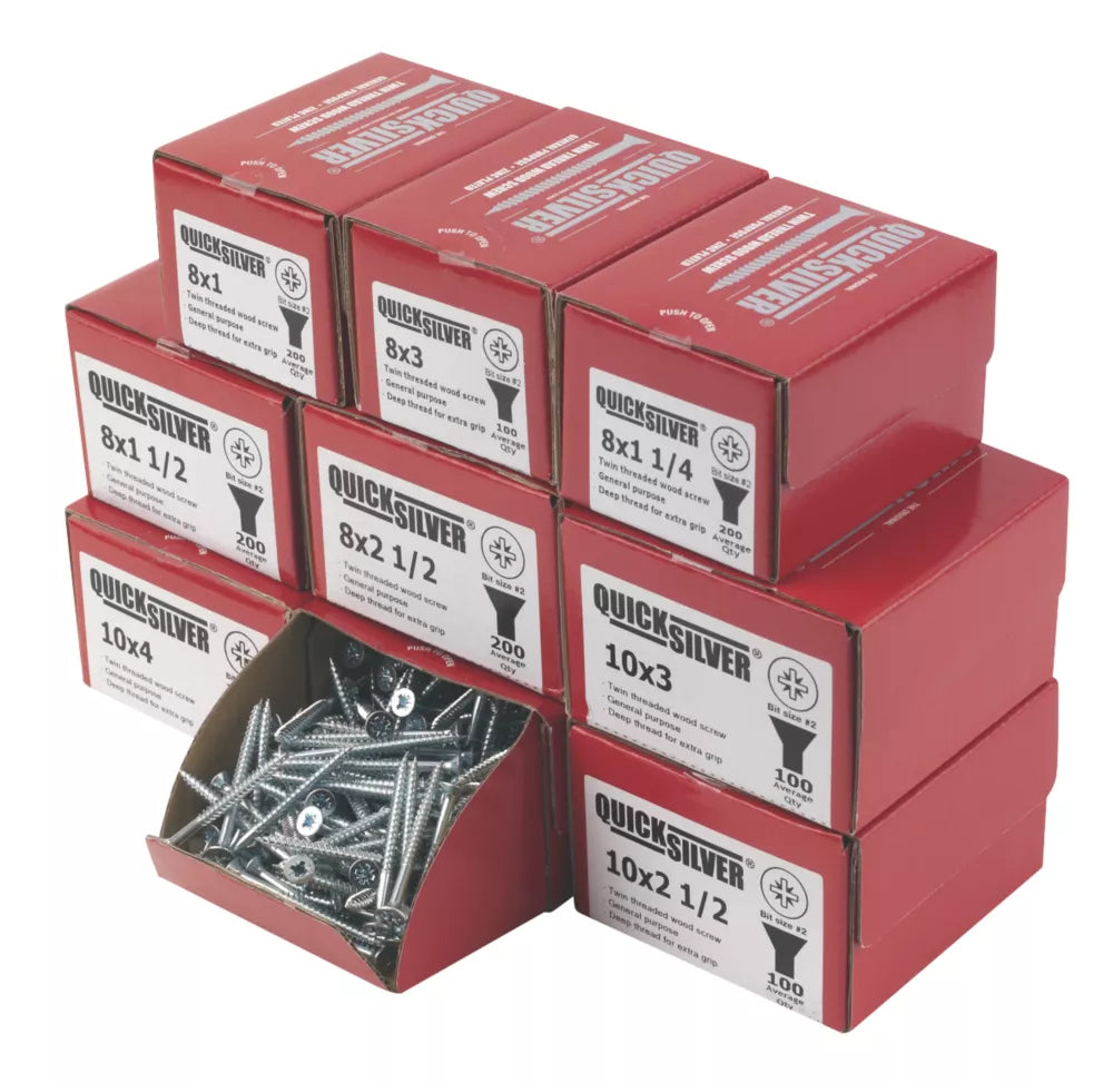 QUICKSILVER PZ DOUBLE-COUNTERSUNK WOODSCREWS TRADE PACK 1400 PCS - MonkeyTools