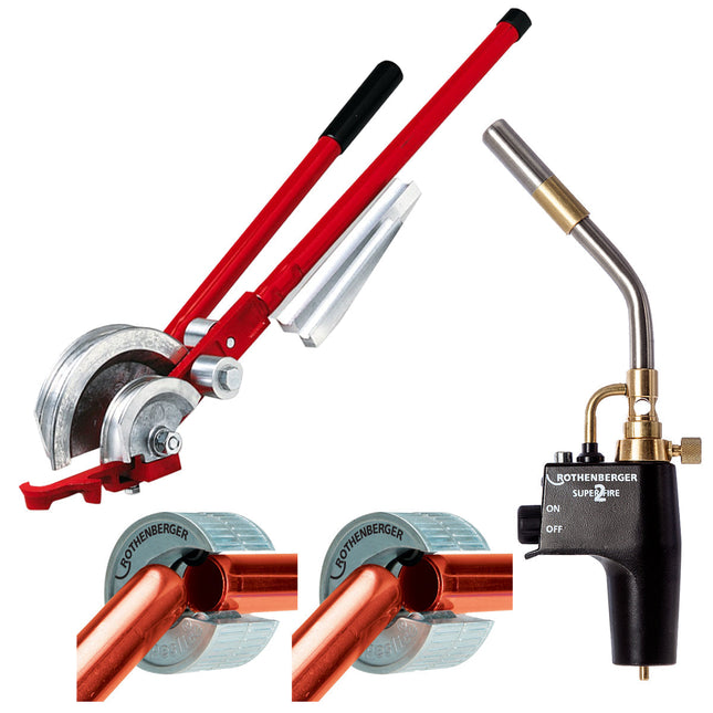Rothenberger Super Fire 2 Gas Blow Torch 35644X With Tube Cutter & Multi Pipe Bender Set - MonkeyTools