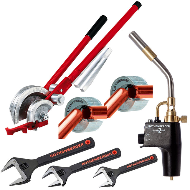 Rothenberger Super Fire 2 Gas Blow Torch 35644X With Tube Cutter, Multi Pipe Bender Set & Wrench Set - MonkeyTools