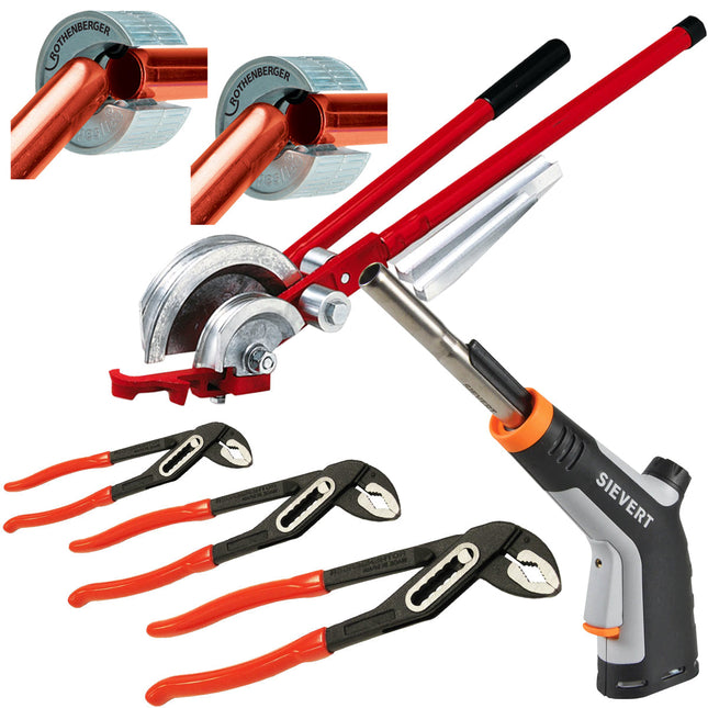 Sievert Powerjet Gas Blow Torch SI253501 With Tube Cutter, Multi Pipe Bender Set & Pump Pliers Set - MonkeyTools