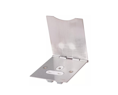 SCHNEIDER ELECTRIC 13A 1-GANG UNSWITCHED FLOOR SOCKET STAINLESS STEEL WITH WHITE INSERTS - MonkeyTools