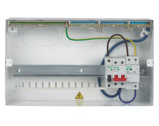 SCHNEIDER ELECTRIC EASY9 COMPACT 18-MODULE 13-WAY PART-POPULATED HIGH INTEGRITY MAIN SWITCH CONSUMER UNIT WITH SPD - MonkeyTools