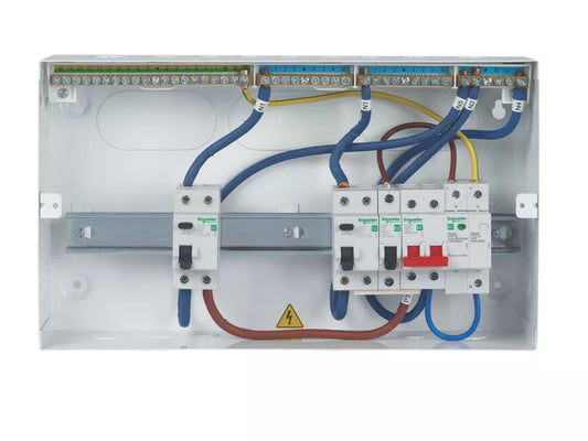 SCHNEIDER ELECTRIC EASY9 COMPACT 18-MODULE 9-WAY PART-POPULATED HIGH INTEGRITY DUAL RCD CONSUMER UNIT WITH SPD - MonkeyTools