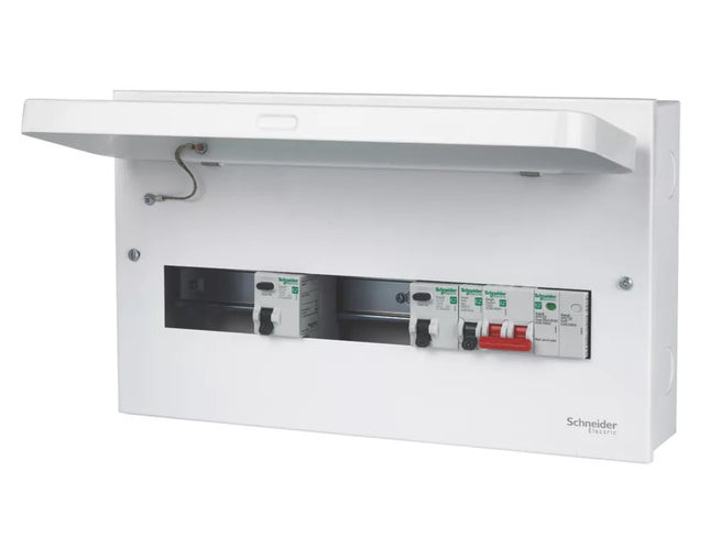 SCHNEIDER ELECTRIC EASY9 COMPACT 18-MODULE 9-WAY PART-POPULATED HIGH INTEGRITY DUAL RCD CONSUMER UNIT WITH SPD - MonkeyTools