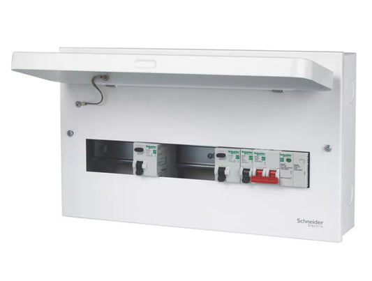 SCHNEIDER ELECTRIC EASY9 COMPACT 18-MODULE 9-WAY PART-POPULATED HIGH INTEGRITY DUAL RCD CONSUMER UNIT WITH SPD - MonkeyTools