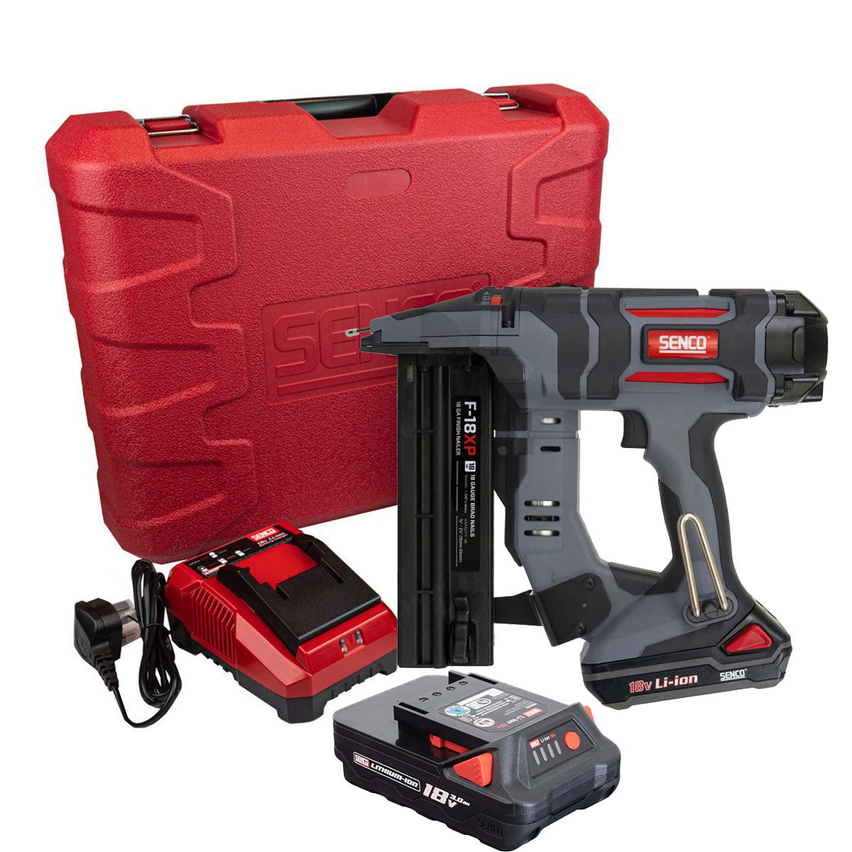 Senco 10M7001N F-18 Fusion 18 Gauge Brad Nailer 18V With 1 x 2.0Ah & 1 x 3.0Ah Batteries, Charger and Case - MonkeyTools