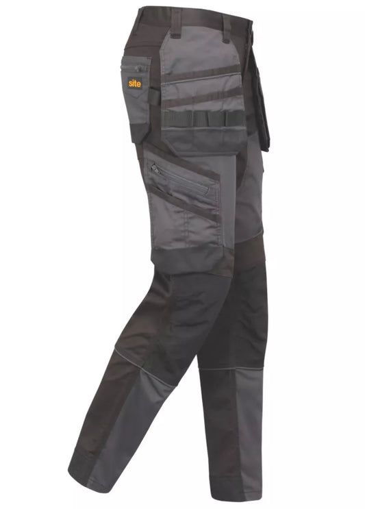 SITE BOLDEN STRETCH HOLSTER POCKET TROUSERS GREY / BLACK 32" W 32" L - MonkeyTools
