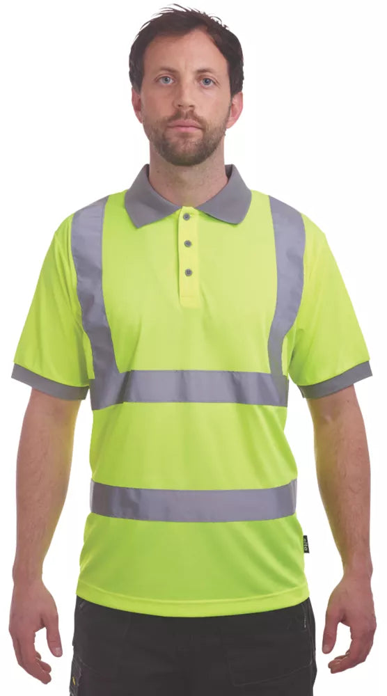 SITE HI-VIS POLO SHIRT YELLOW LARGE 44 1/2" CHEST - MonkeyTools