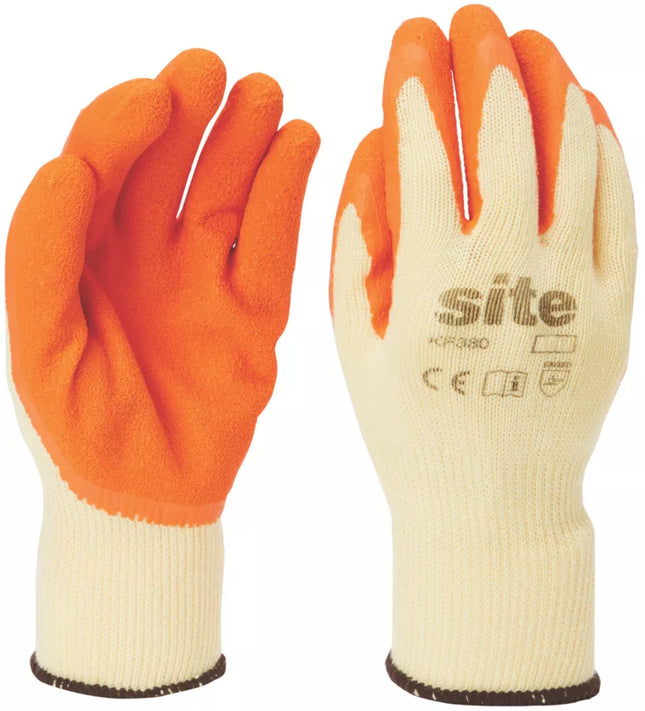SITE LATEX BUILDERS GLOVES ORANGE / YELLOW LARGE - MonkeyTools