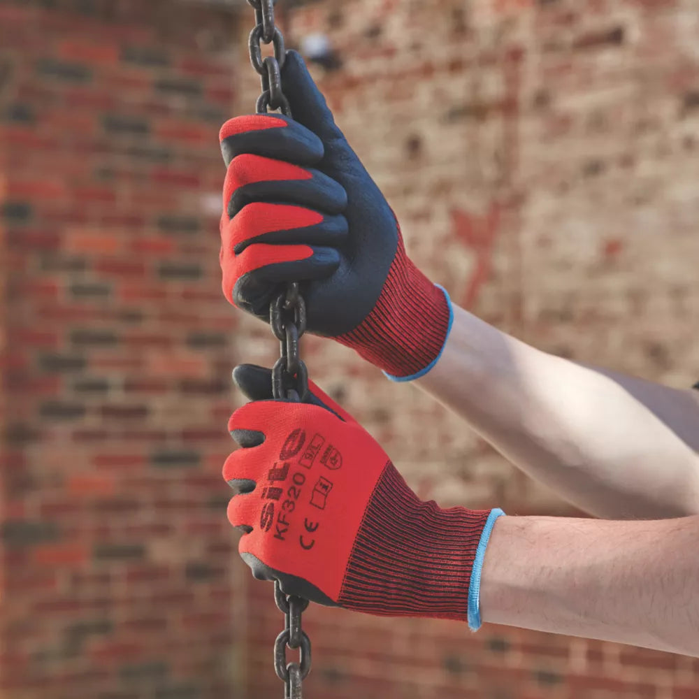 SITE NITRILE FOAM COATED GLOVES RED / BLACK LARGE - MonkeyTools