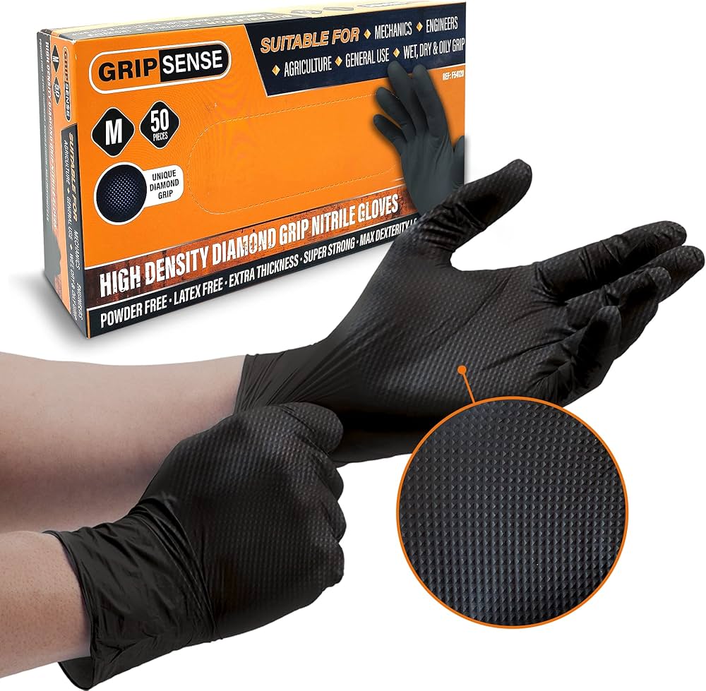 SITE NITRILE POWDER-FREE DISPOSABLE GRIP GLOVES BLACK LARGE 50 PACK - MonkeyTools