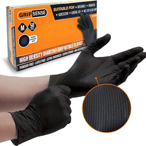 SITE NITRILE POWDER-FREE DISPOSABLE GRIP GLOVES BLACK LARGE 50 PACK - MonkeyTools