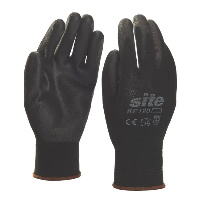 SITE PU PALM DIP GLOVES BLACK LARGE 10 PACK - MonkeyTools