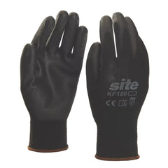 SITE PU PALM DIP GLOVES BLACK LARGE 10 PACK