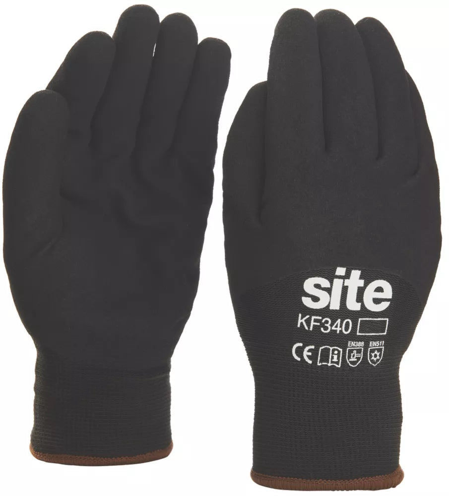 SITE THERMAL WINTER WORK GLOVES BLACK LARGE - MonkeyTools