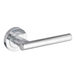 SMITH & LOCKE ASKER FIRE RATED LEVER ON ROSE DOOR HANDLES PAIR SATIN CHROME