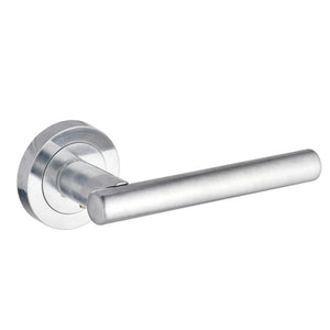SMITH & LOCKE ASKER FIRE RATED LEVER ON ROSE DOOR HANDLES PAIR SATIN CHROME - MonkeyTools