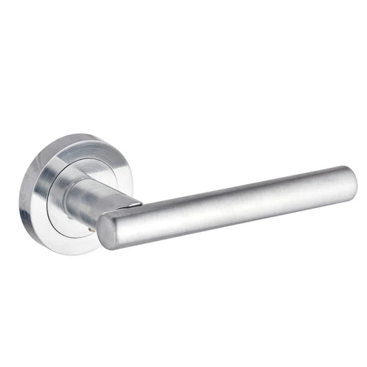SMITH & LOCKE ASKER FIRE RATED LEVER ON ROSE DOOR HANDLES PAIR SATIN CHROME - MonkeyTools