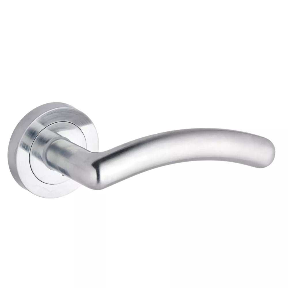 SMITH & LOCKE BOURNE FIRE RATED LEVER ON ROSE DOOR HANDLES PAIR SATIN CHROME - MonkeyTools