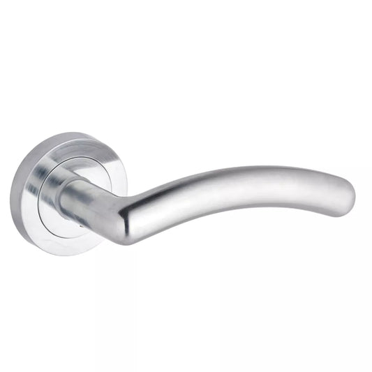 SMITH & LOCKE BOURNE FIRE RATED LEVER ON ROSE DOOR HANDLES PAIR SATIN CHROME - MonkeyTools
