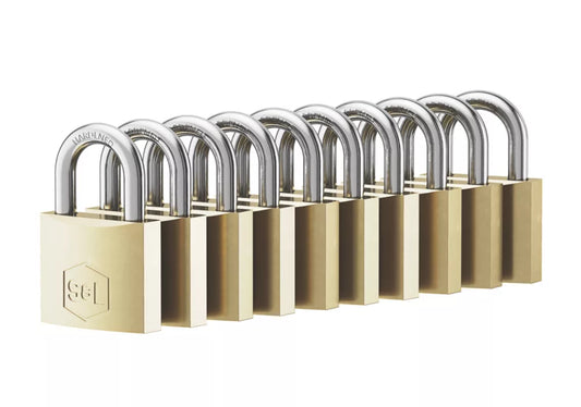 SMITH & LOCKE BRASS KEYED ALIKE PADLOCK 30MM 10 PACK - MonkeyTools